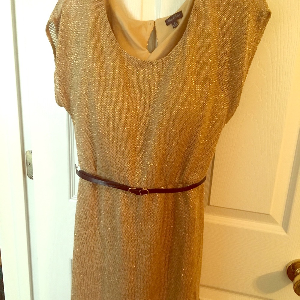 Short sleeved sweater dress + belt